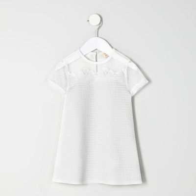 Mini girls white flower T-shirt dress